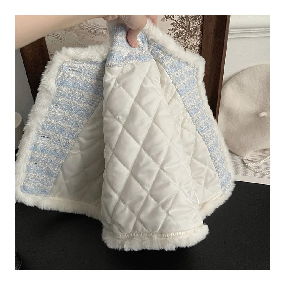 Children's Clothing Sets Tweed Scented Suit Fleece Coat + Pleated Skirt 2pcs Sets Baby Girl Clothes Kids Clothes 2 To 7 Years