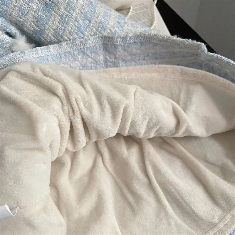 Children's Clothing Sets Tweed Scented Suit Fleece Coat + Pleated Skirt 2pcs Sets Baby Girl Clothes Kids Clothes 2 To 7 Years