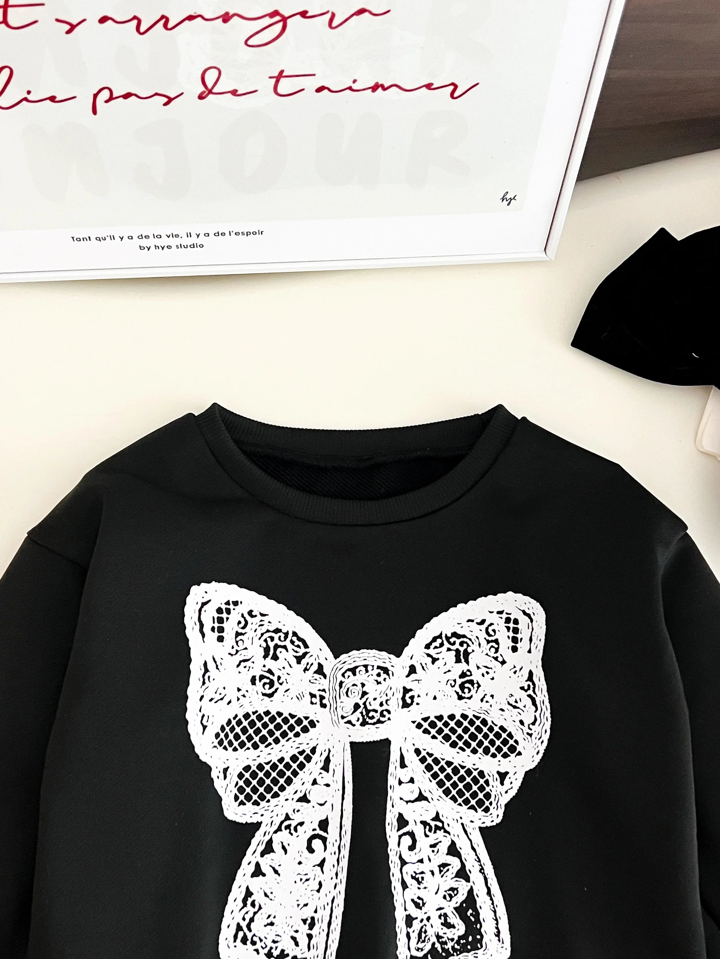 children's clothing for 3-7 years white bow printed long-sleeved top + pants autumn girls set