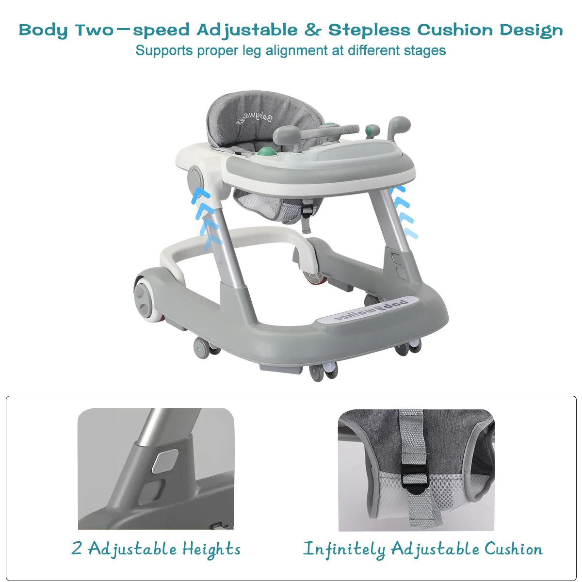 Foldable Baby Activity Walker, Push Walker with Removable Feeding Tray and Music Tray(without batteries) for 6 Months & Up Baby