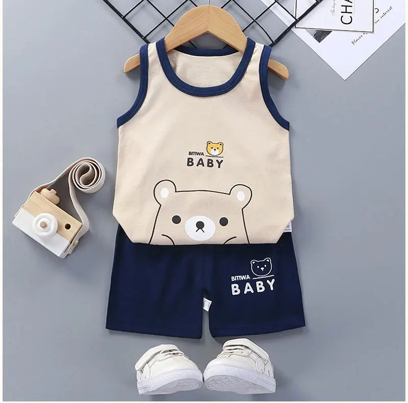 Children Sets Kids Clothes Boys Girls Vest Suit Summer Children's Clothing baby Cotton T-Shirts Shorts Tank Top Sleeveless