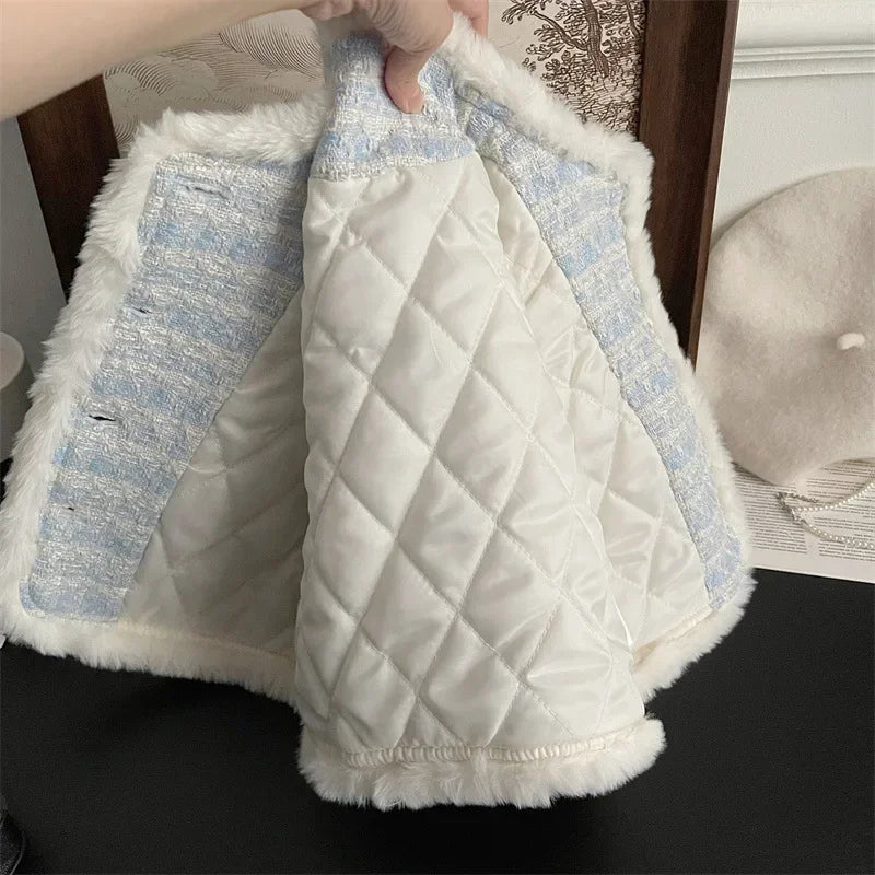 Children's Clothing Sets Tweed Scented Suit Fleece Coat + Pleated Skirt 2pcs Sets Baby Girl Clothes Kids Clothes 2 To 7 Years