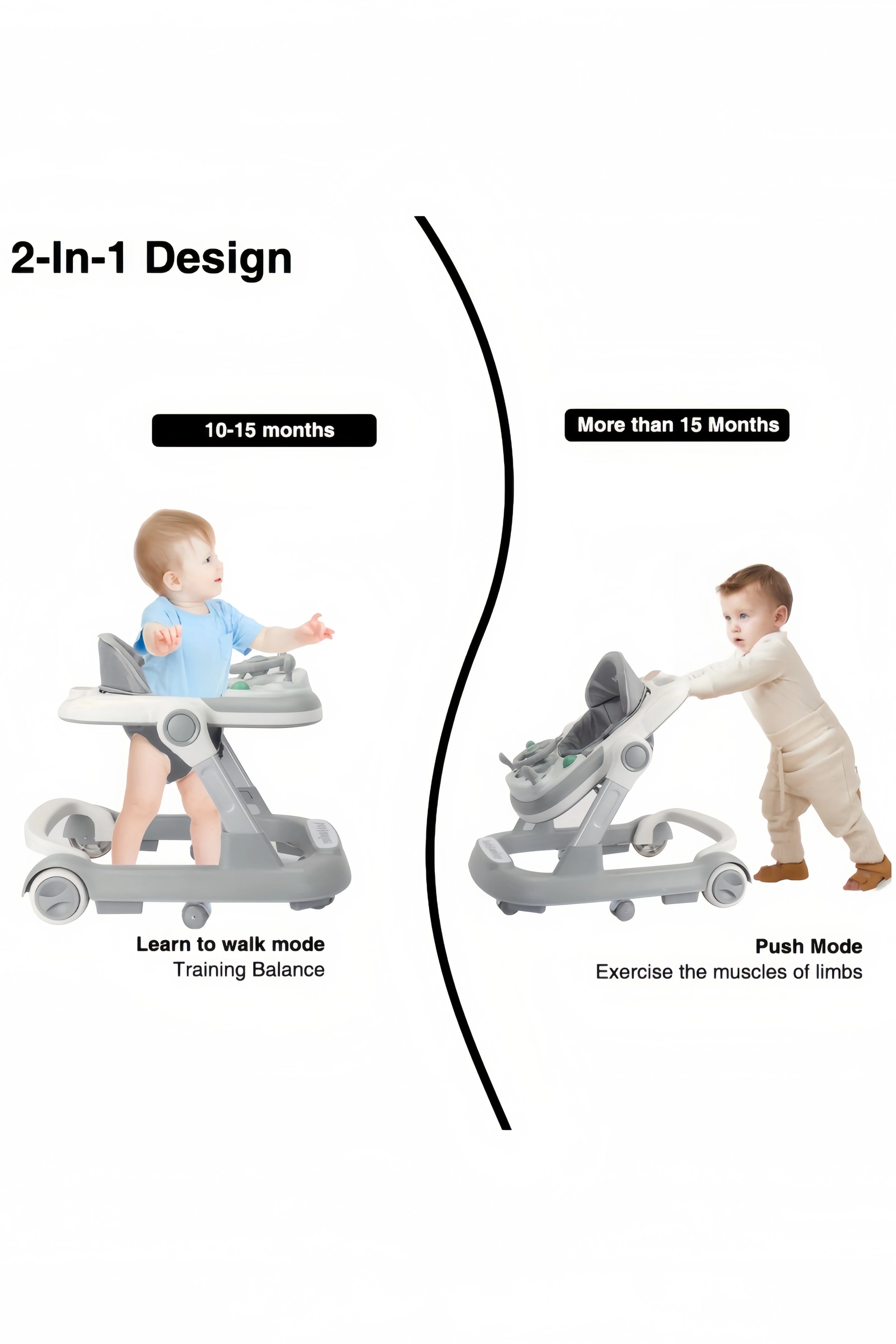 Foldable Baby Activity Walker, Push Walker with Removable Feeding Tray and Music Tray(without batteries) for 6 Months & Up Baby
