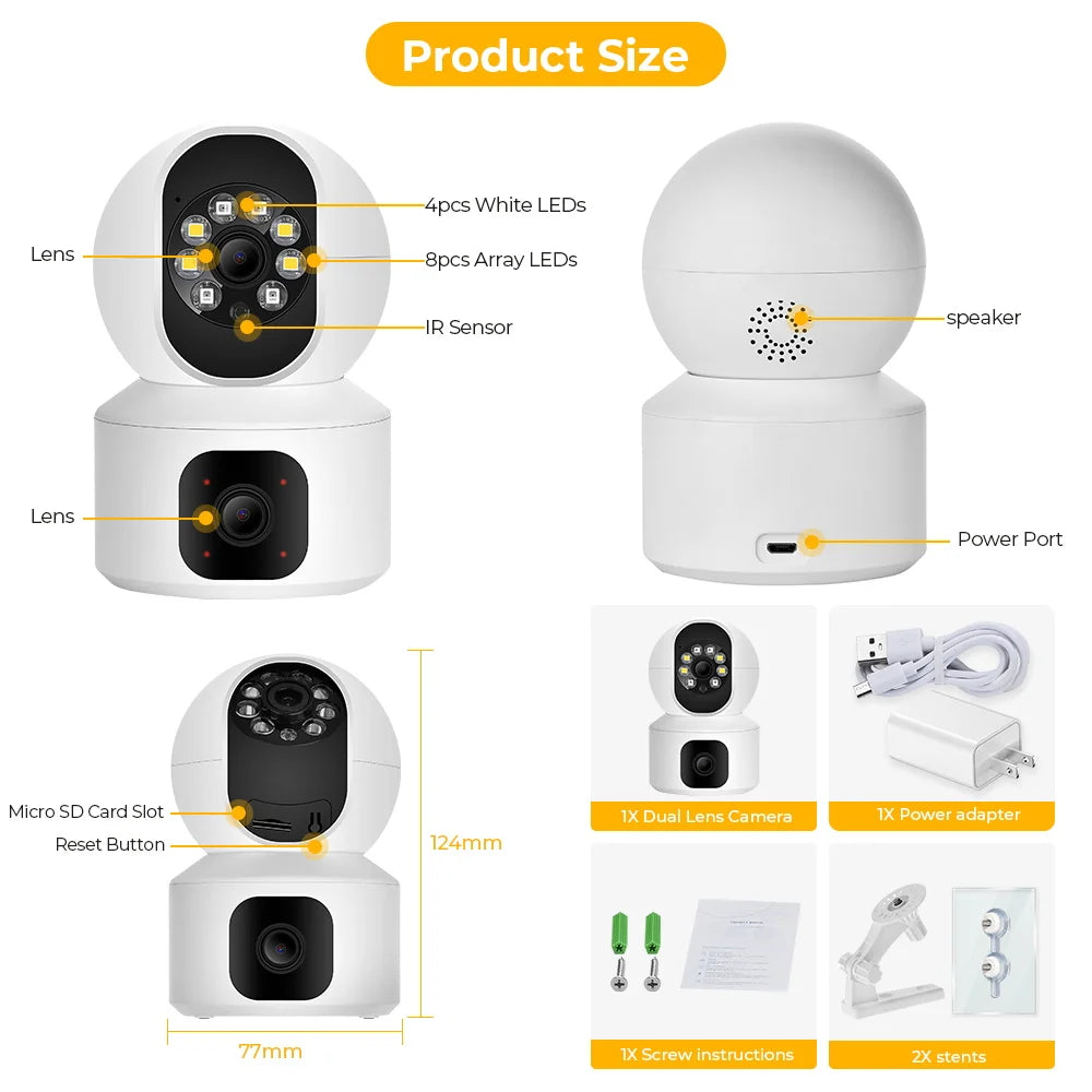 BESDER 4MP WiFi Camera with Dual Screens Baby Monitor Night Vision Indoor Mini PTZ Security IP Camera CCTV Surveillance Cameras