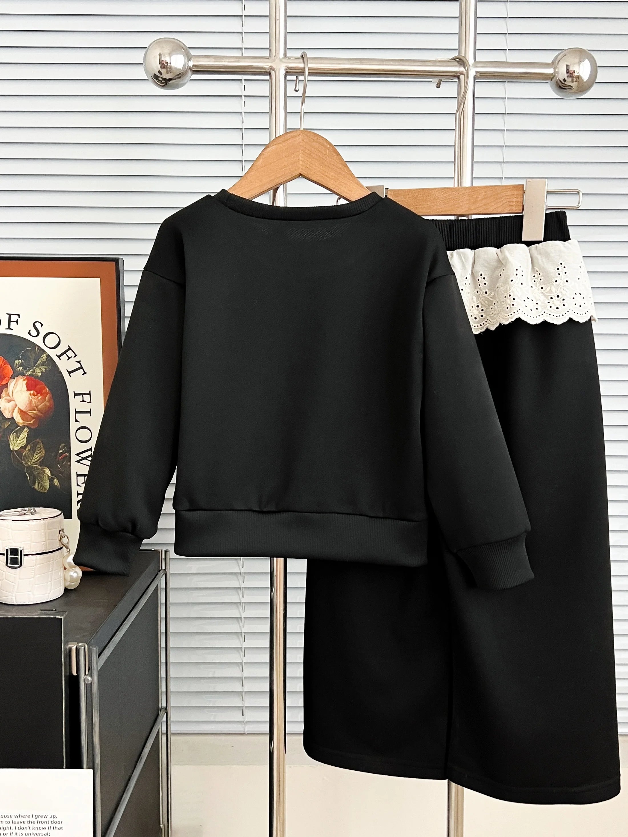 children's clothing for 3-7 years white bow printed long-sleeved top + pants autumn girls set