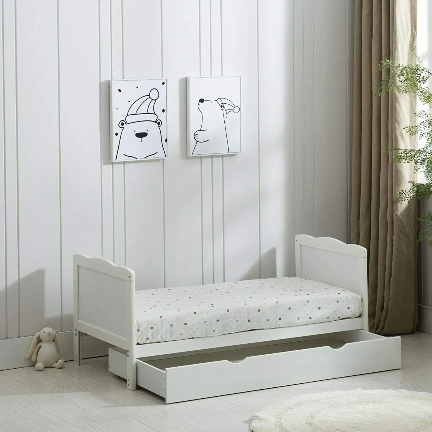 mcc direct Wooden Baby Cot Bed & Drawer & Aloe Vera Mattress (Orlando Drawer)
