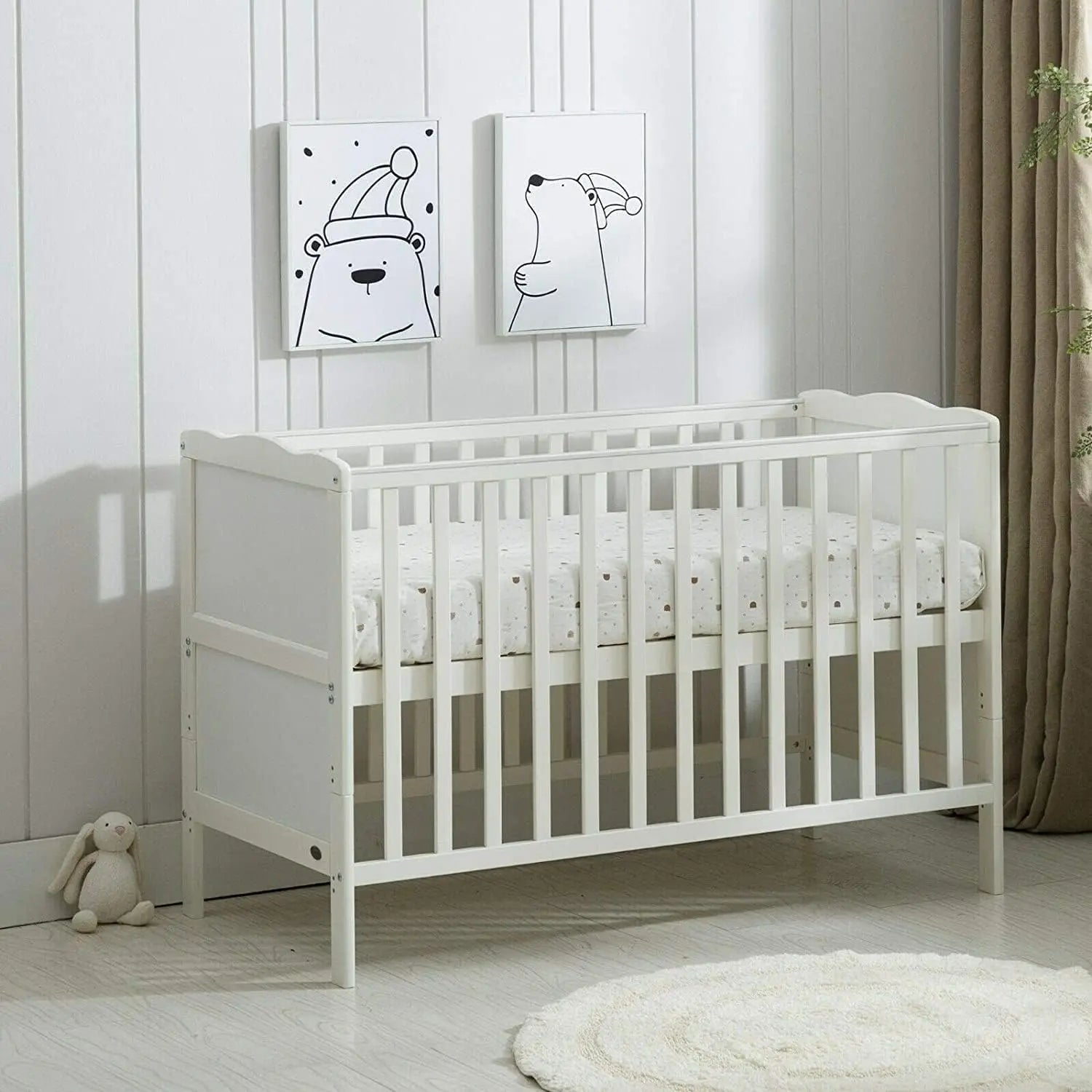 mcc direct Wooden Baby Cot Bed & Drawer & Aloe Vera Mattress (Orlando Drawer)