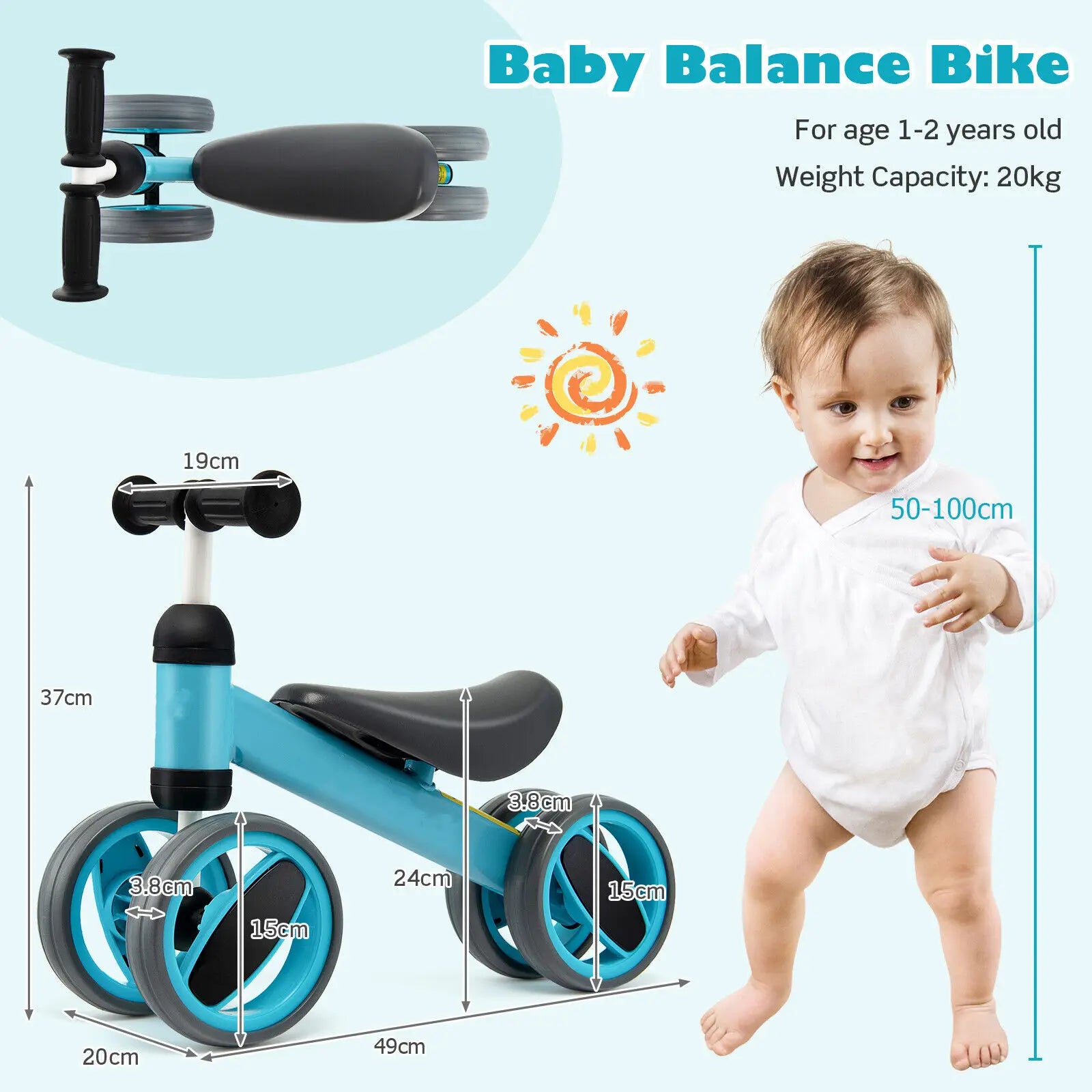 DORTALA Baby Balance Bike 4 Wheels Toddler First Bike Infant Walker Riding Toys