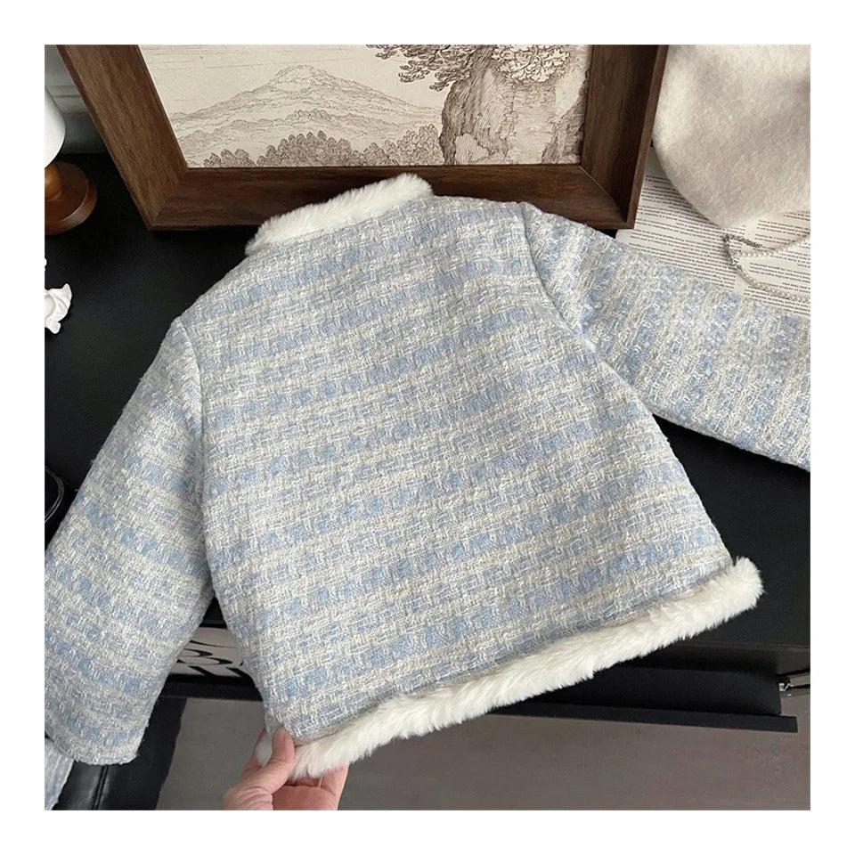 Children's Clothing Sets Tweed Scented Suit Fleece Coat + Pleated Skirt 2pcs Sets Baby Girl Clothes Kids Clothes 2 To 7 Years