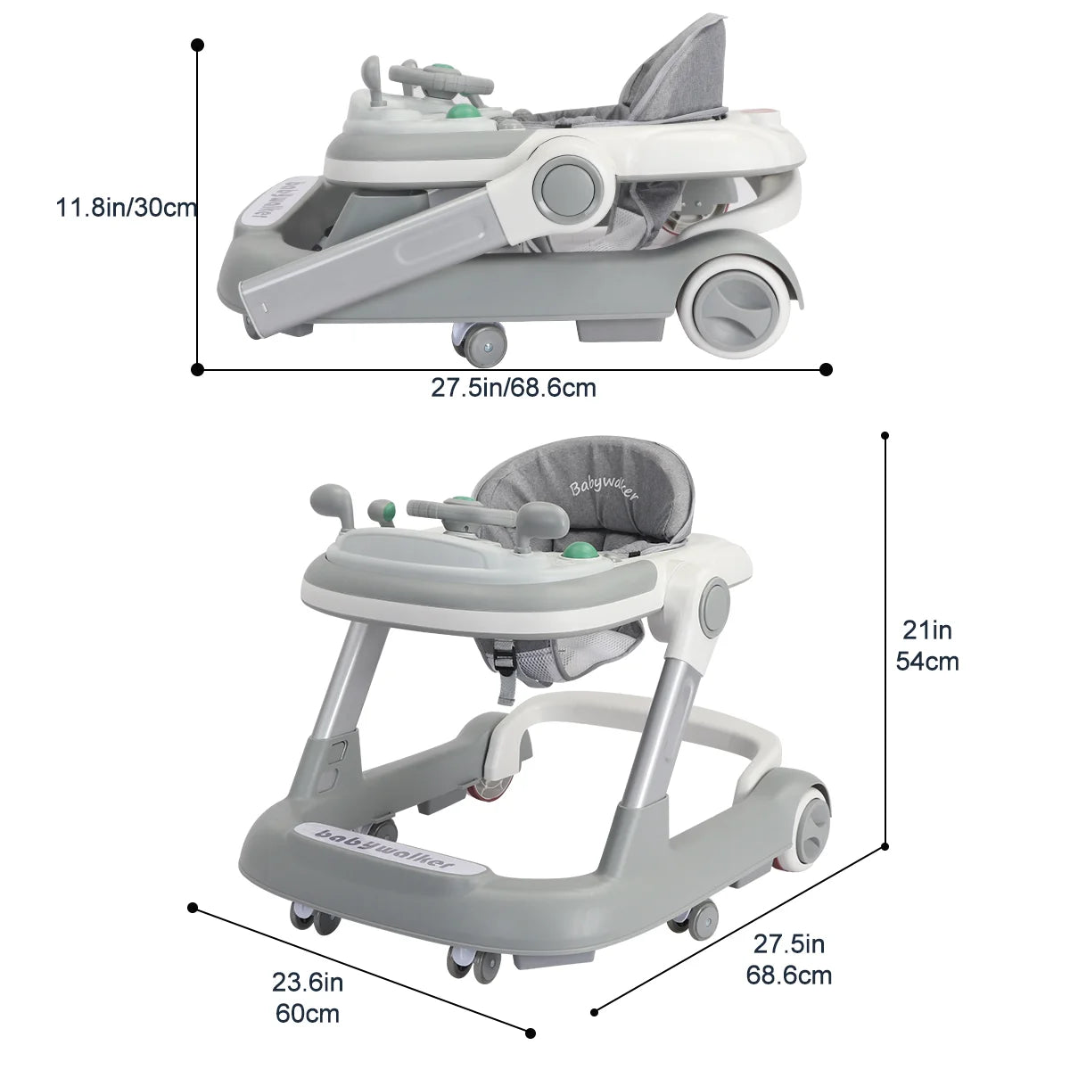 Foldable Baby Activity Walker, Push Walker with Removable Feeding Tray and Music Tray(without batteries) for 6 Months & Up Baby