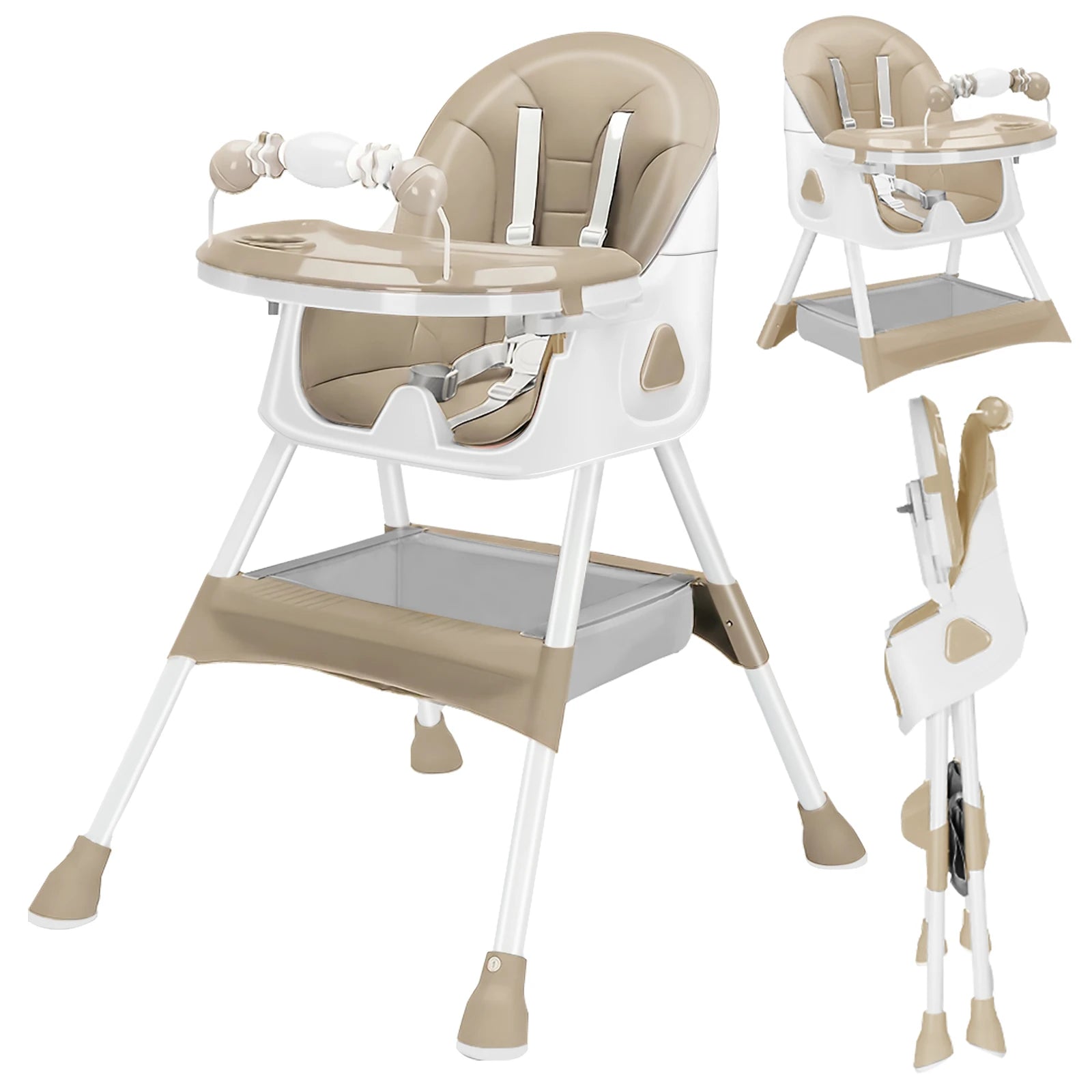 Foldable Baby High Chair 6 Months Plus, with Large Antislip Pad & ToyRack, Easy to Clean Feeding , E500
