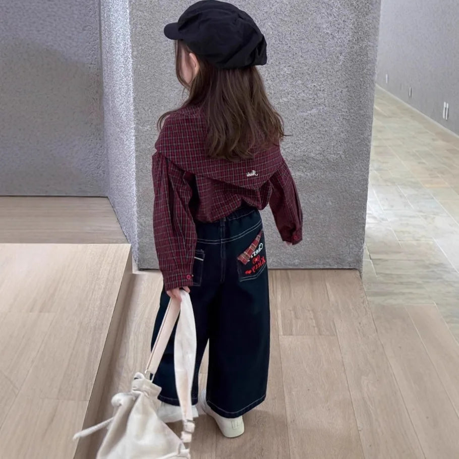 Children's clothing Girls' shirts Shawl plaid casual outdoor tops 2025 spring and autumn clothing new children's clothing trend