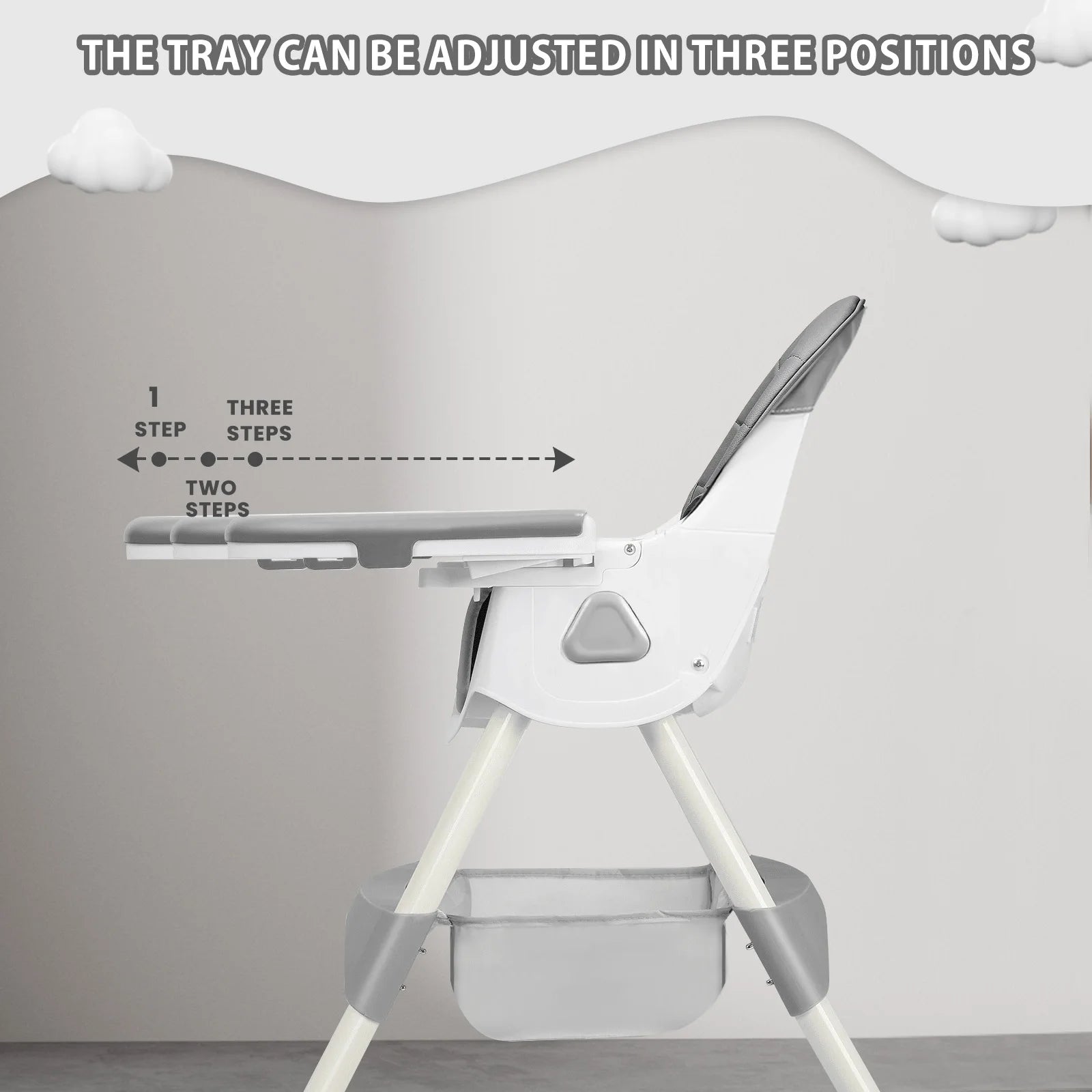 Foldable Baby High Chair 6 Months Plus, with Large Antislip Pad & ToyRack, Easy to Clean Feeding , E500